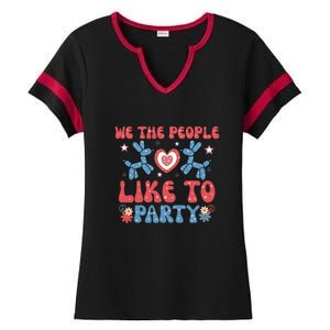 We The People Like To Party 4th Of July Retro Gift Ladies Halftime Notch Neck Tee