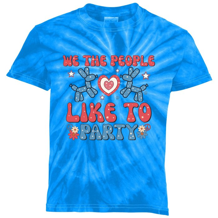 We The People Like To Party 4th Of July Retro Gift Kids Tie-Dye T-Shirt