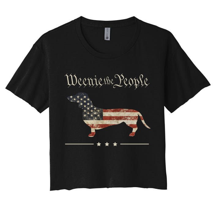 Weenie The People Funny Dachshund 4th Of July USA Women's Crop Top Tee