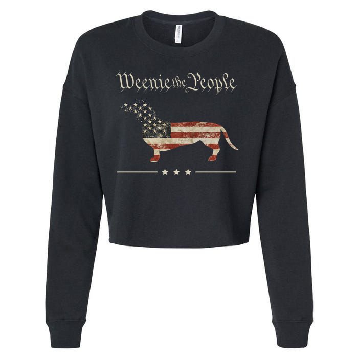 Weenie The People Funny Dachshund 4th Of July USA Cropped Pullover Crew