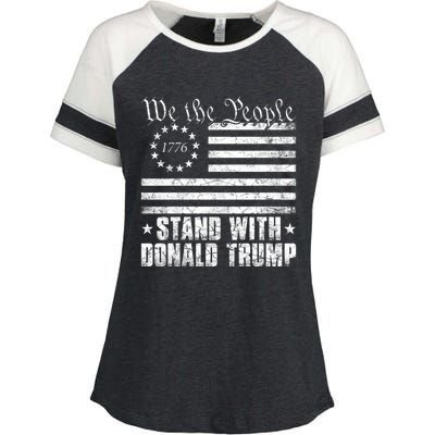 We The People Stand With Donald Trump Usa Flag Great Gift Enza Ladies Jersey Colorblock Tee