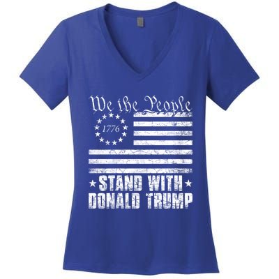 We The People Stand With Donald Trump Usa Flag Great Gift Women's V-Neck T-Shirt