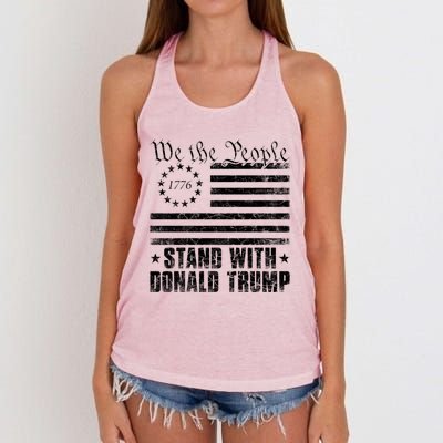 We The People Stand With Donald Trump Usa Flag Great Gift Women's Knotted Racerback Tank