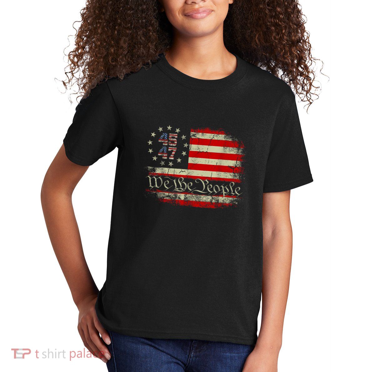 We The People Distressed Retro Flag 45 47 Trump Supporter Kids T-Shirt