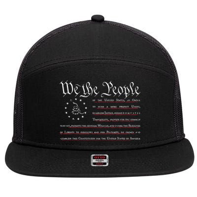 We The People Gadsden USA Flag Preamble Of The Constitution 7 Panel Mesh Trucker Snapback Hat