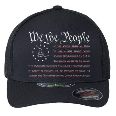 We The People Gadsden USA Flag Preamble Of The Constitution Flexfit Unipanel Trucker Cap