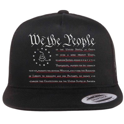 We The People Gadsden USA Flag Preamble Of The Constitution Flat Bill Trucker Hat