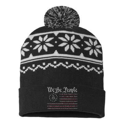 We The People Gadsden USA Flag Preamble Of The Constitution USA-Made Snowflake Beanie