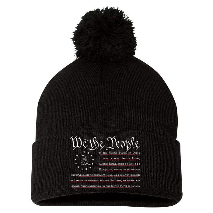 We The People Gadsden USA Flag Preamble Of The Constitution Pom Pom 12in Knit Beanie