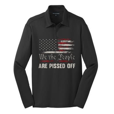 We the People Are Pissed Off Vintage US America Flag ON BACK Silk Touch Performance Long Sleeve Polo