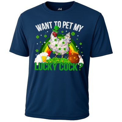 Want To Pet My Lucky Cock Funny St Patrick Day Adult Performance Shirt