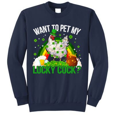 Want To Pet My Lucky Cock Funny St Patrick Day Adult Sweatshirt
