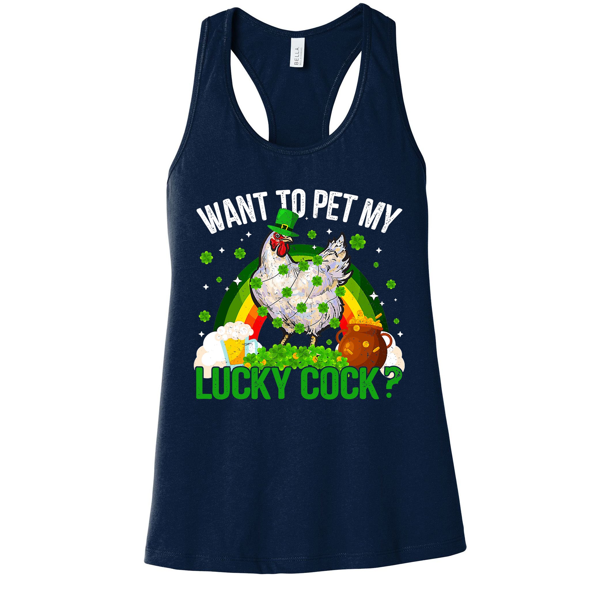 Want To Pet My Lucky Cock Funny St Patrick Day Adult Womens Tank Top