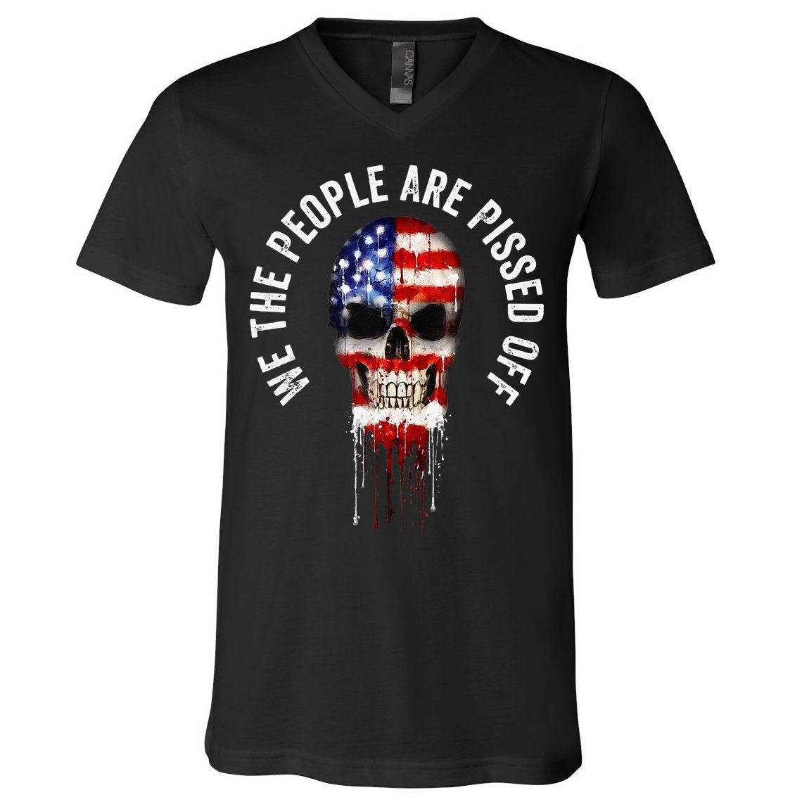 We The People Are Pissed Off Vintage USA America Skull Flag V-Neck T-Shirt