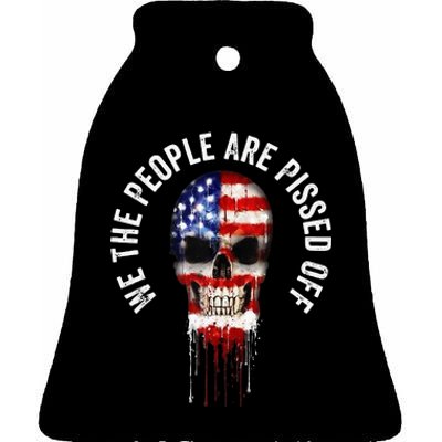 We The People Are Pissed Off Vintage USA America Skull Flag Ceramic Bell Ornament