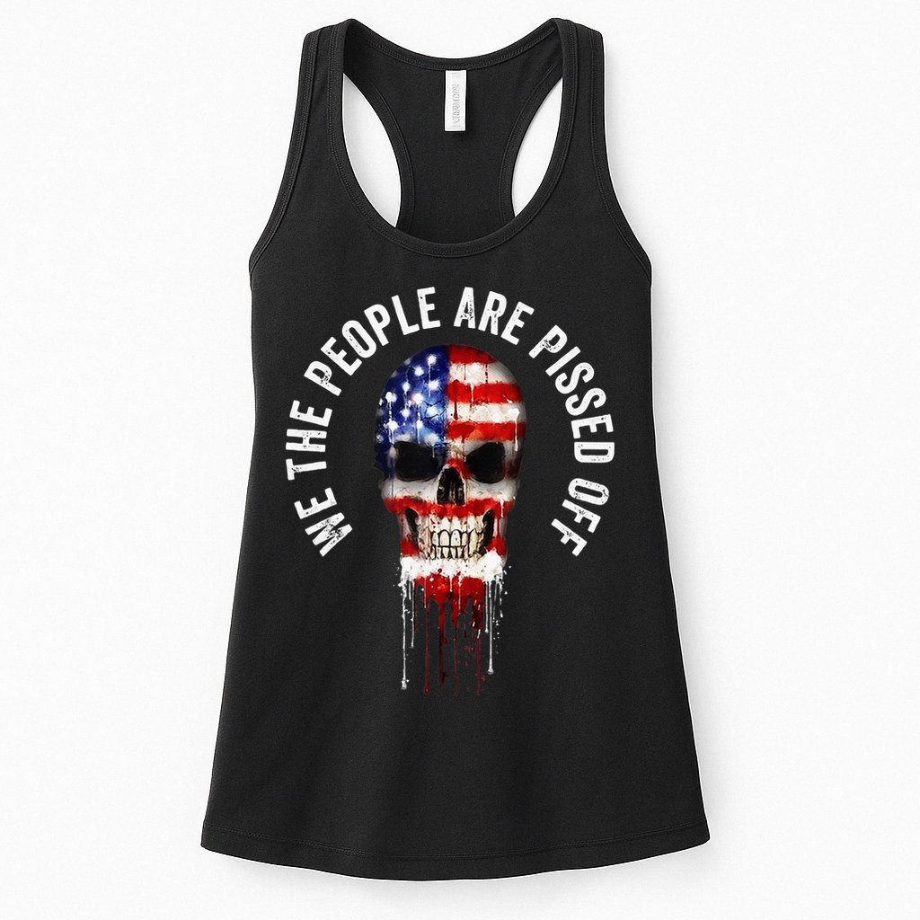 We The People Are Pissed Off Vintage USA America Skull Flag Womens Tank Top