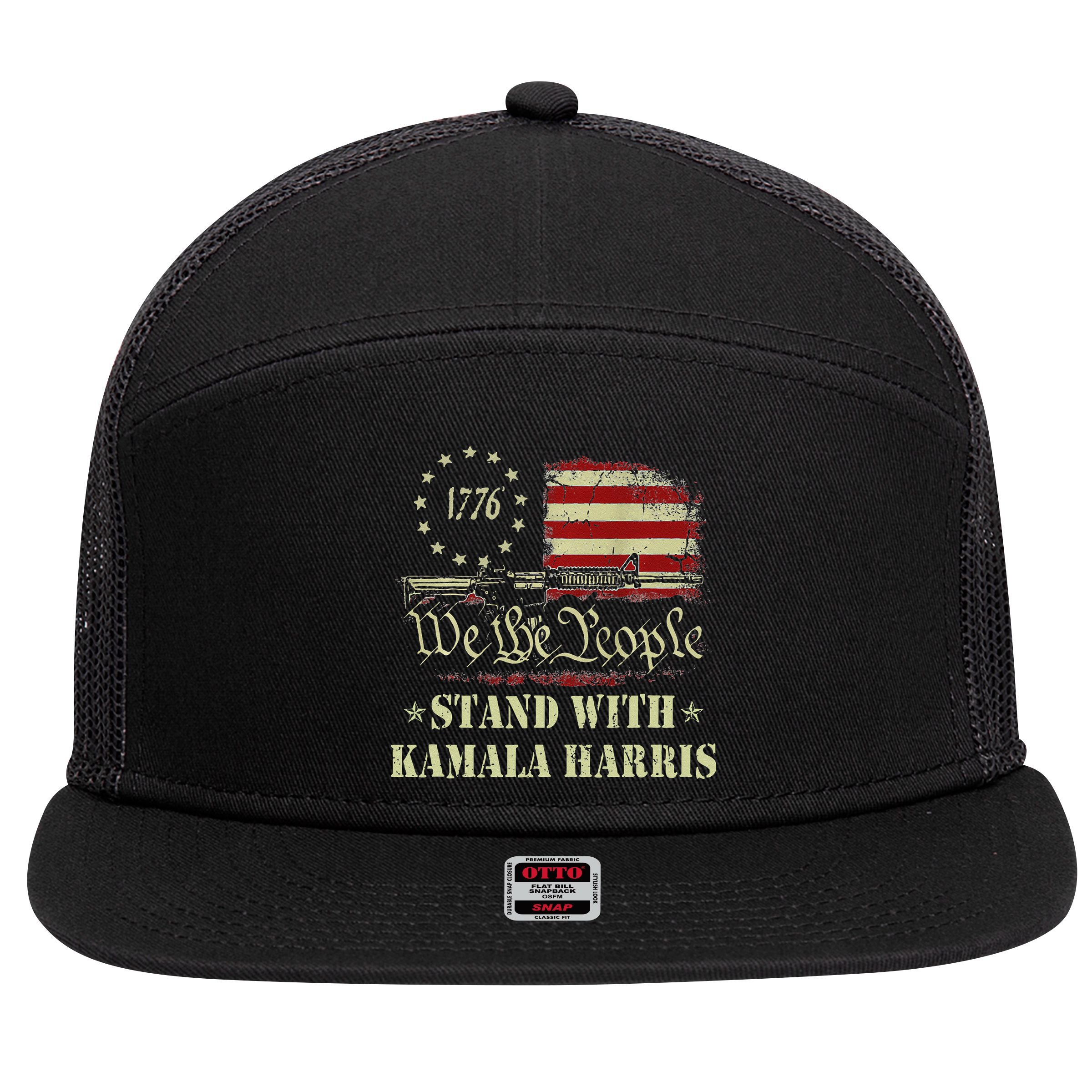 We The People Stand With Kamala Harris 2024 American Flag 7 Panel Mesh Trucker Snapback Hat