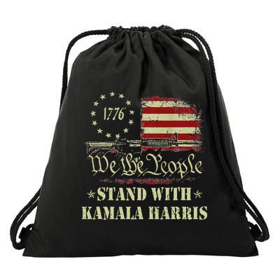 We The People Stand With Kamala Harris 2024 American Flag Drawstring Bag