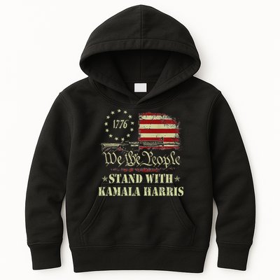 We The People Stand With Kamala Harris 2024 American Flag Kids Hoodie