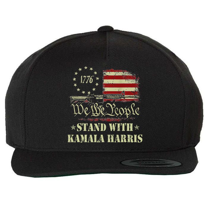 We The People Stand With Kamala Harris 2024 American Flag Wool Snapback Cap