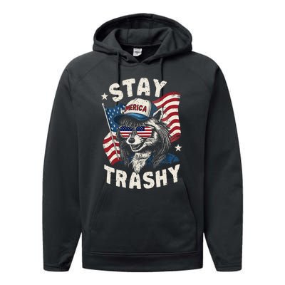 White Trash Party Attire Redneck Raccoon Stay Trashy Usa Performance Fleece Hoodie