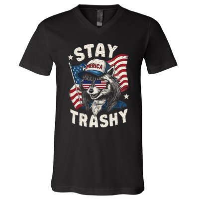 White Trash Party Attire Redneck Raccoon Stay Trashy Usa V-Neck T-Shirt