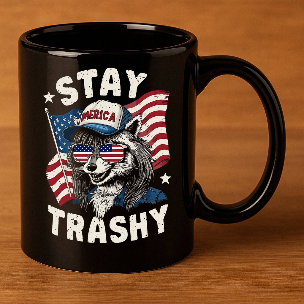 White Trash Party Attire Redneck Raccoon Stay Trashy Usa 11oz C Handle Ceramic Mug