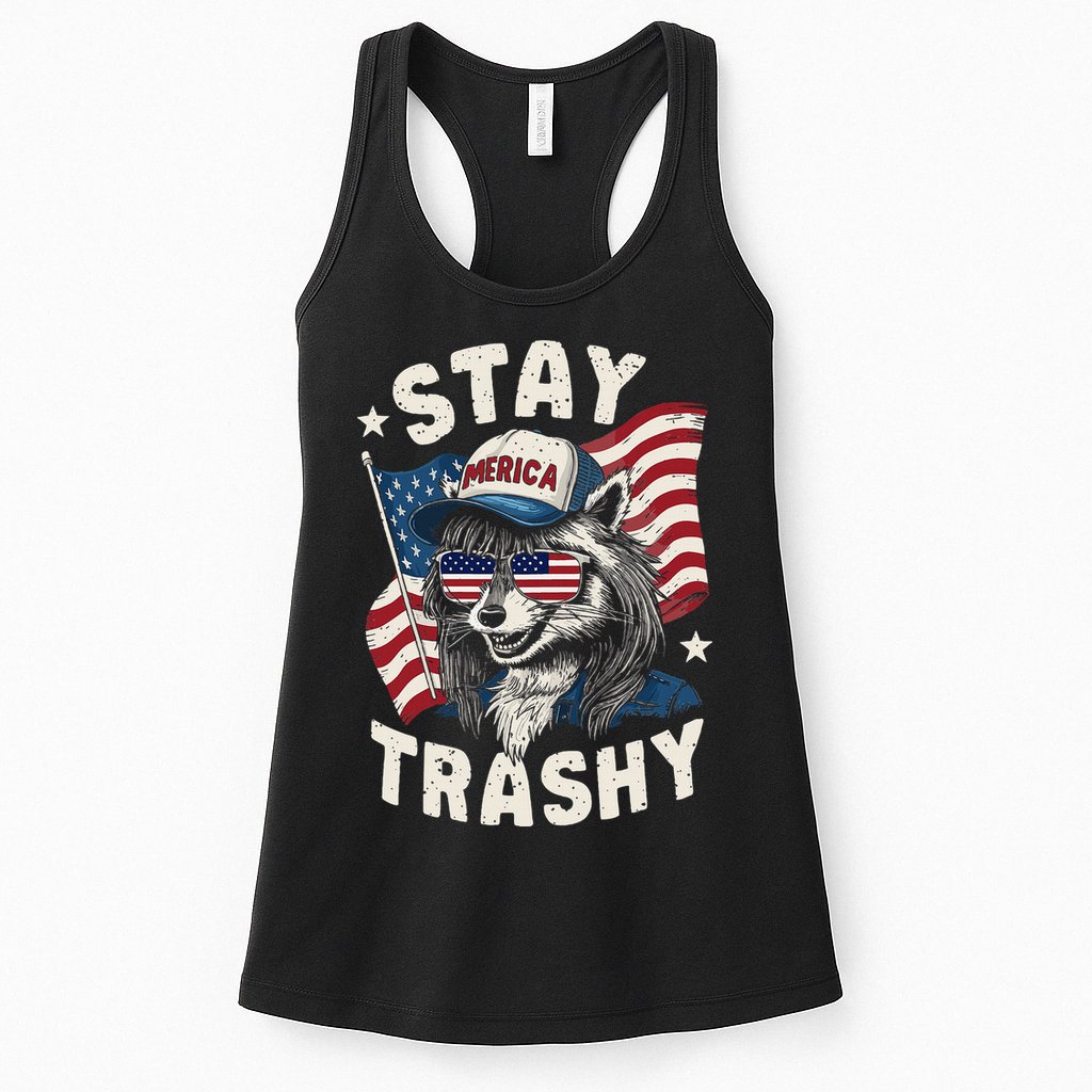 White Trash Party Attire Redneck Raccoon Stay Trashy Usa Womens Tank Top