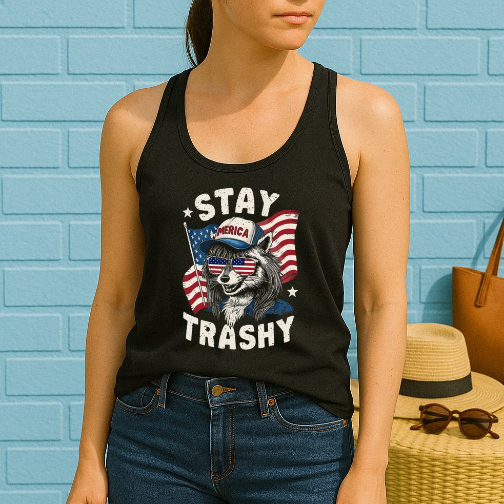 White Trash Party Attire Redneck Raccoon Stay Trashy Usa Womens Tank Top