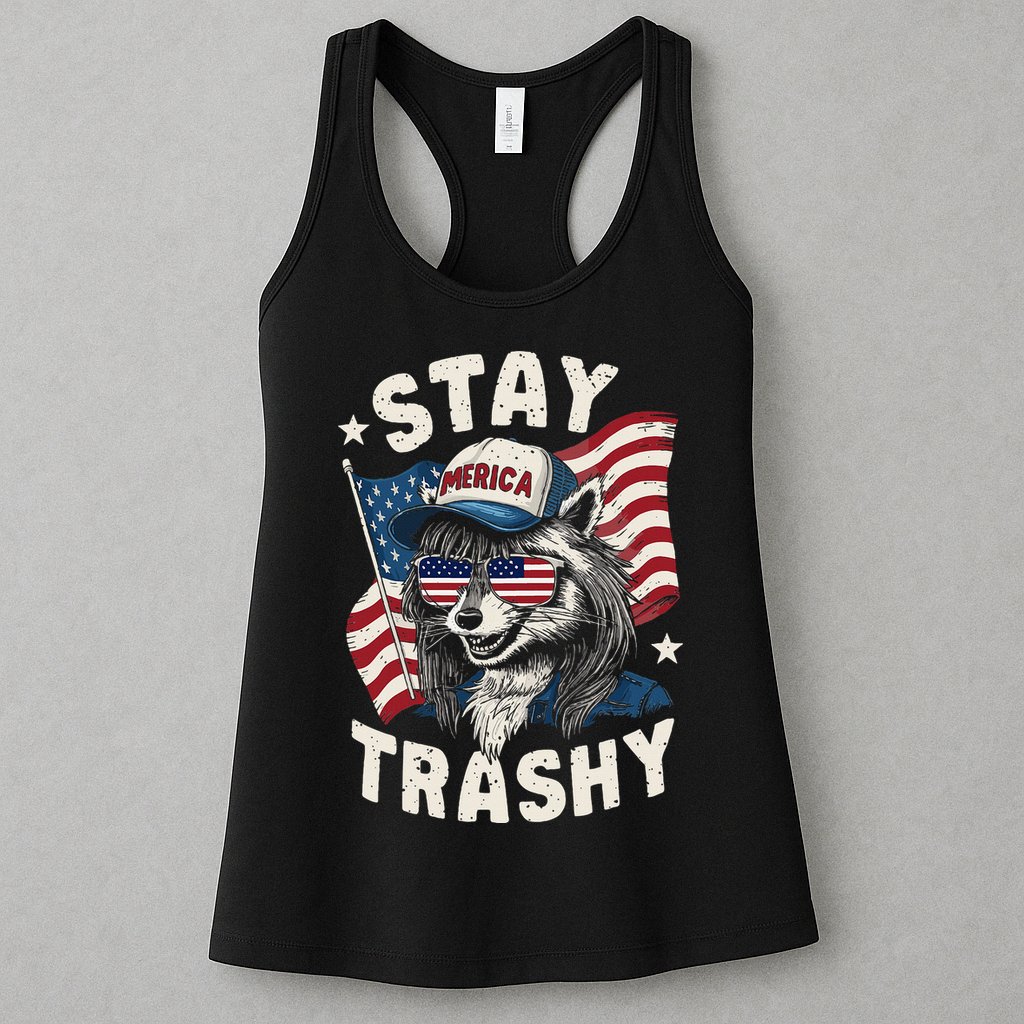 White Trash Party Attire Redneck Raccoon Stay Trashy Usa Womens Tank Top