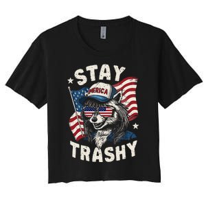 White Trash Party Attire Redneck Raccoon Stay Trashy Usa Women's Crop Top Tee