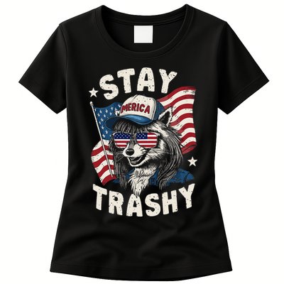 White Trash Party Attire Redneck Raccoon Stay Trashy Usa Womens T-Shirt