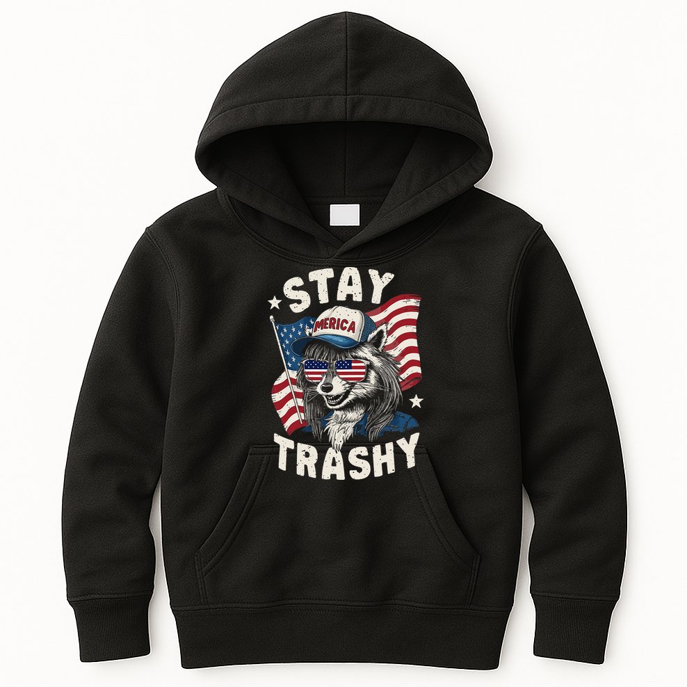 White Trash Party Attire Redneck Raccoon Stay Trashy Usa Kids Hoodie