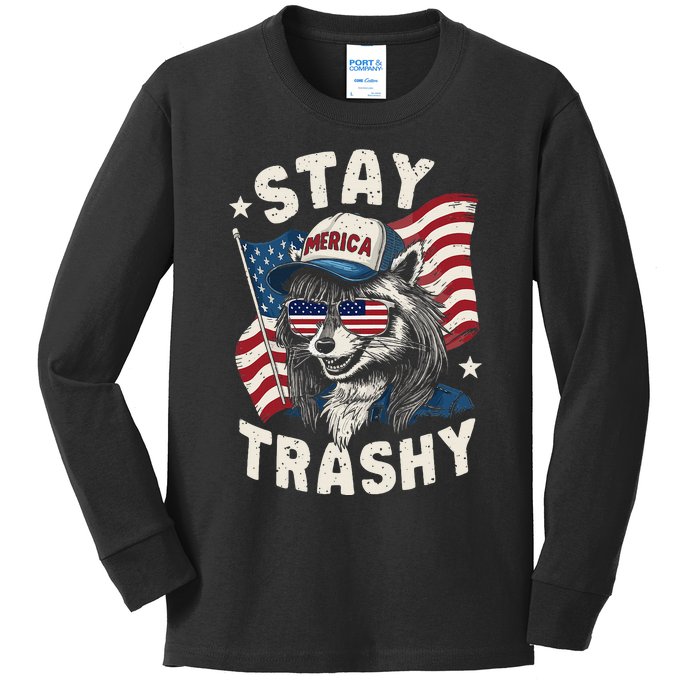 White Trash Party Attire Redneck Raccoon Stay Trashy Usa Kids Long Sleeve Shirt