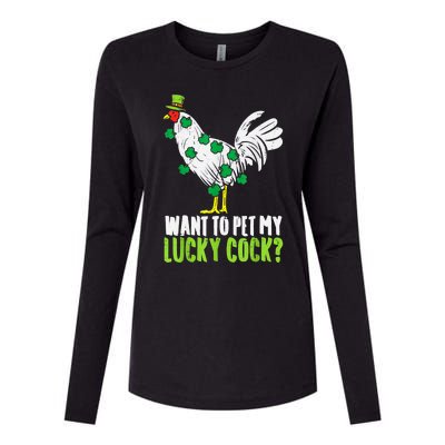 Want To Pet My Lucky Cock Funny St Patrick Day Men Gifts Womens Cotton Relaxed Long Sleeve T-Shirt