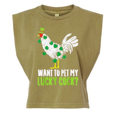 Want To Pet My Lucky Cock Funny St Patrick Day Men Gifts Garment-Dyed Women's Muscle Tee