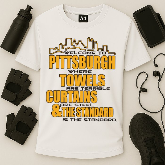 Welcome To Pittsburgh Where Towels Are Terrible Curtains Are Steel Cooling Performance Crew T-Shirt