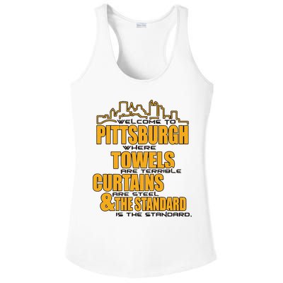 Welcome To Pittsburgh Where Towels Are Terrible Curtains Are Steel Ladies PosiCharge Competitor Racerback Tank