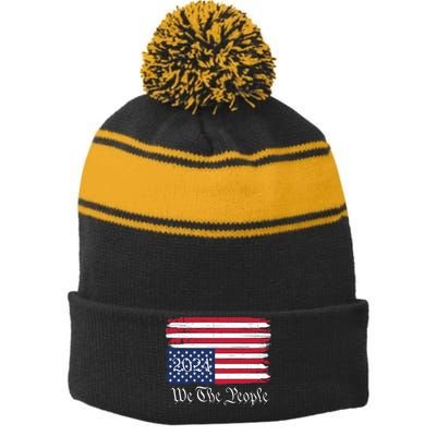 We The People 2024 Distressed Usa Flag Save Our Republic Save Our Constitution Stripe Pom Pom Beanie