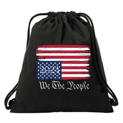 We The People 2024 Distressed Usa Flag Save Our Republic Save Our Constitution Drawstring Bag