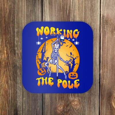 Working The Pole Nurse Halloween Funny Skeleton Nurse Pole Gift Coaster