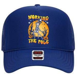 Working The Pole Nurse Halloween Funny Skeleton Nurse Pole Gift High Crown Mesh Back Trucker Hat