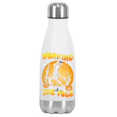 Working The Pole Nurse Halloween Funny Skeleton Nurse Pole Gift Stainless Steel Insulated Water Bottle