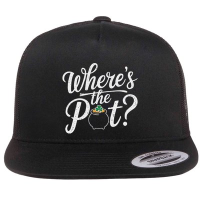 Wheres The Pot Of Gold St Patricks Day Shamrock Flat Bill Trucker Hat