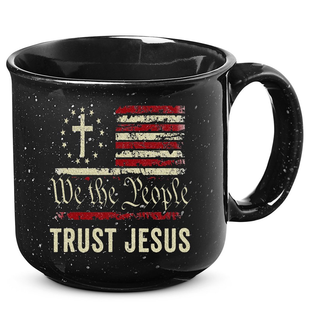 We The People Trust Jesus USA Flag Christian Patriotic 15oz Campfire Ceramic Mug
