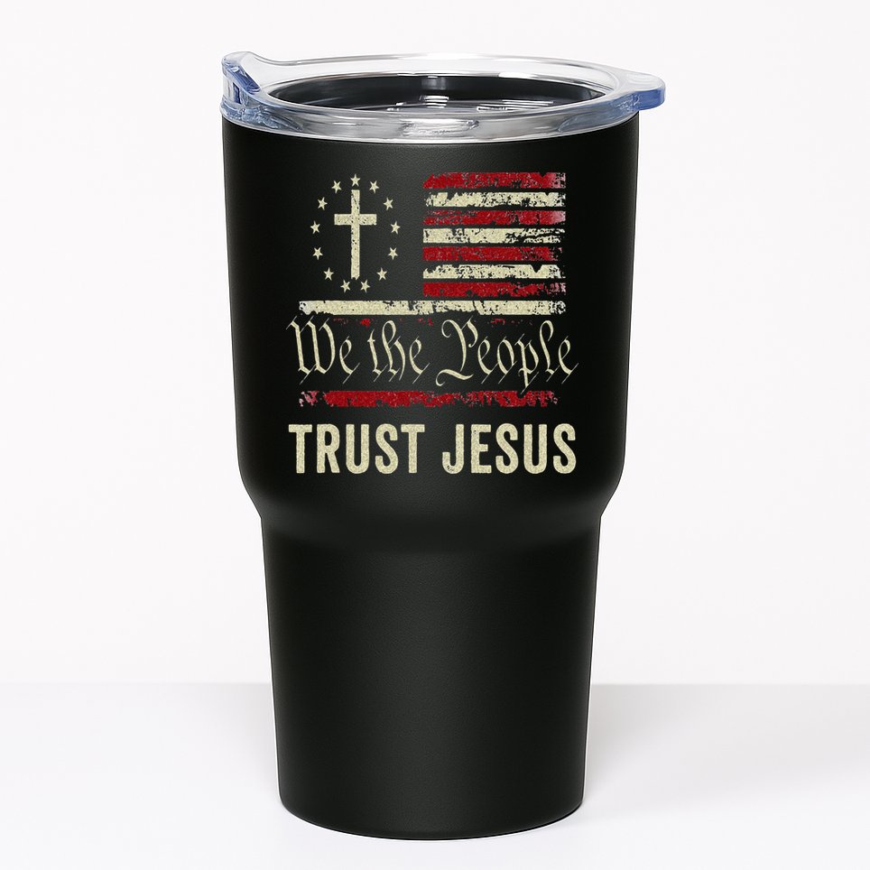 We The People Trust Jesus USA Flag Christian Patriotic Tumbler