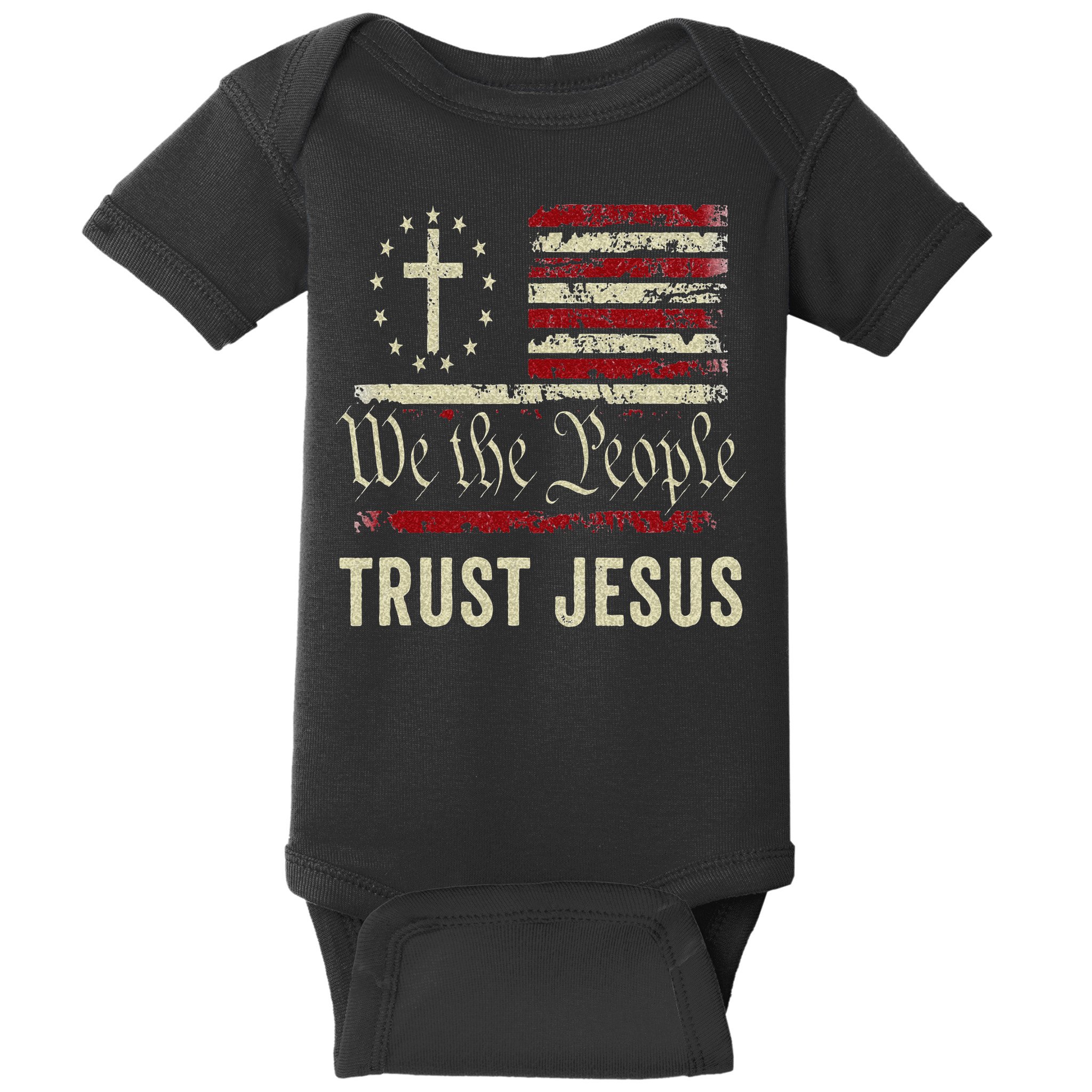 We The People Trust Jesus USA Flag Christian Patriotic Baby Bodysuit