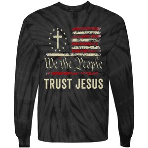 We The People Trust Jesus USA Flag Christian Patriotic Tie-Dye Long Sleeve Shirt