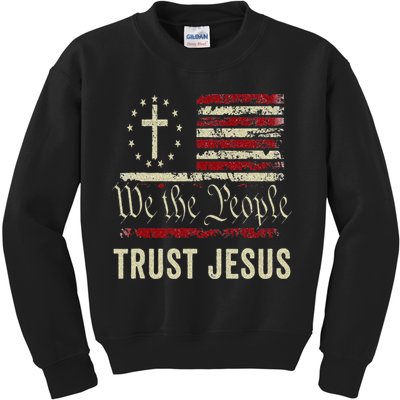 We The People Trust Jesus USA Flag Christian Patriotic Kids Sweatshirt