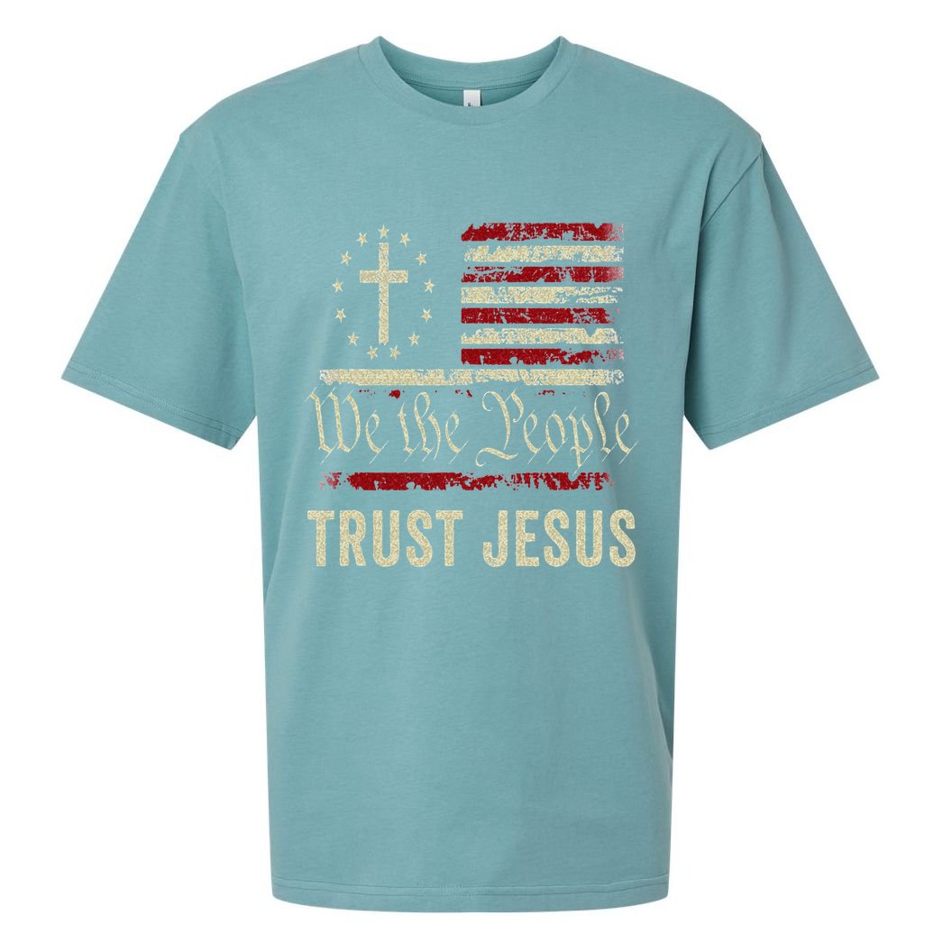We The People Trust Jesus USA Flag Christian Patriotic Sueded Cloud Jersey T-Shirt